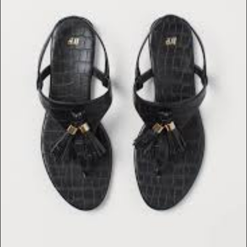 H&M Black Croc-Embossed Tassel Sandals